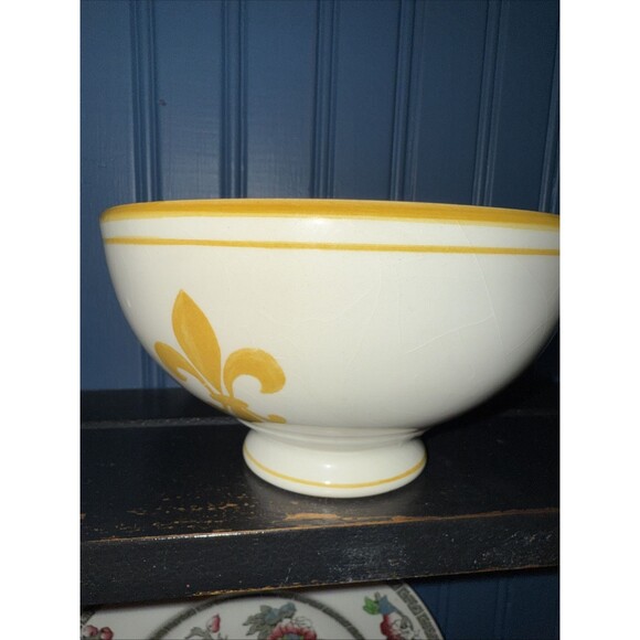 Williams Sonoma Fleur De Lis Yellow Gold Footed Soup Cereal Bowl - Picture 3 of 10